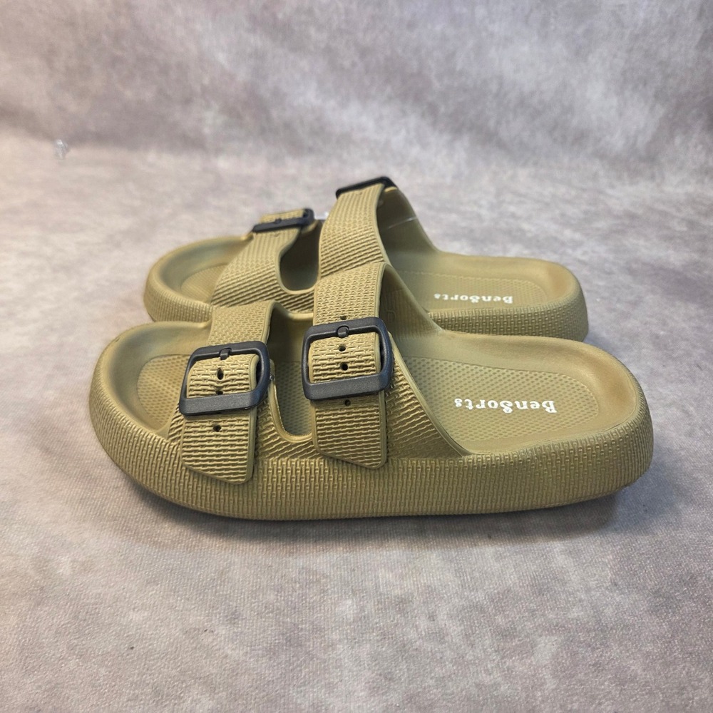 BenSorts EVA Cloud Slides Olive Green Adjustable Buckle Cushion Sandals 35-36